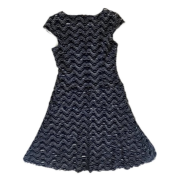 Anne Klein Womens Knit Dress Zigzag Wave Pattern Cap Sleeves A-Line Navy Blue - Picture 11 of 14